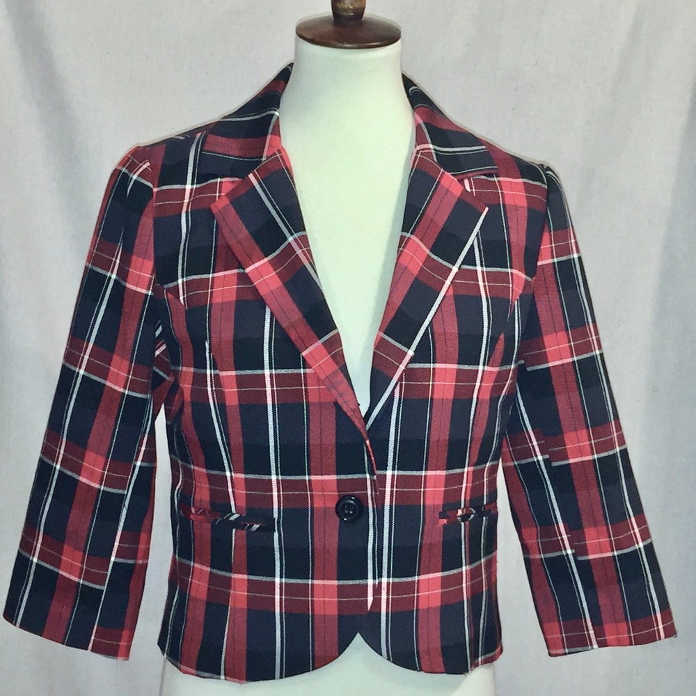 TwentyOne Plaid Jacket Sz 1 Blazer Black Red Lined